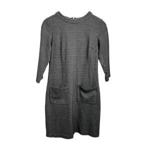Boden Black Gray Houndstooth Jacquard Cotton Blend Dress w/Pockets 6R (Medium)